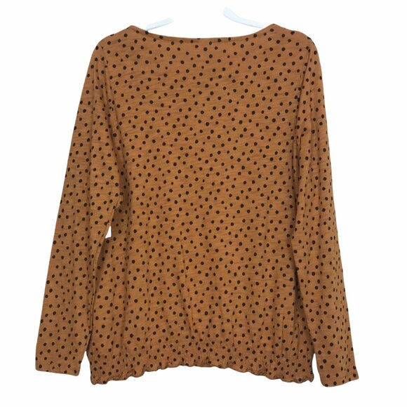 Old Navy Long Sleeve Lettuce Hem Top Gold Black Polka Dot Medium‎ - Picture 2 of 12